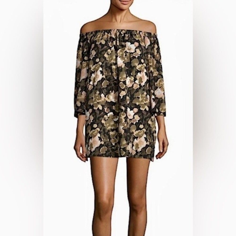 NWT French Connection Adeline Over the Shoulder Floral Dress. Olive. Size M